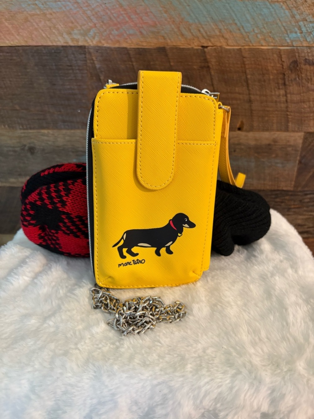 Yellow Dachshund Phone Crossbody with Chain Strap